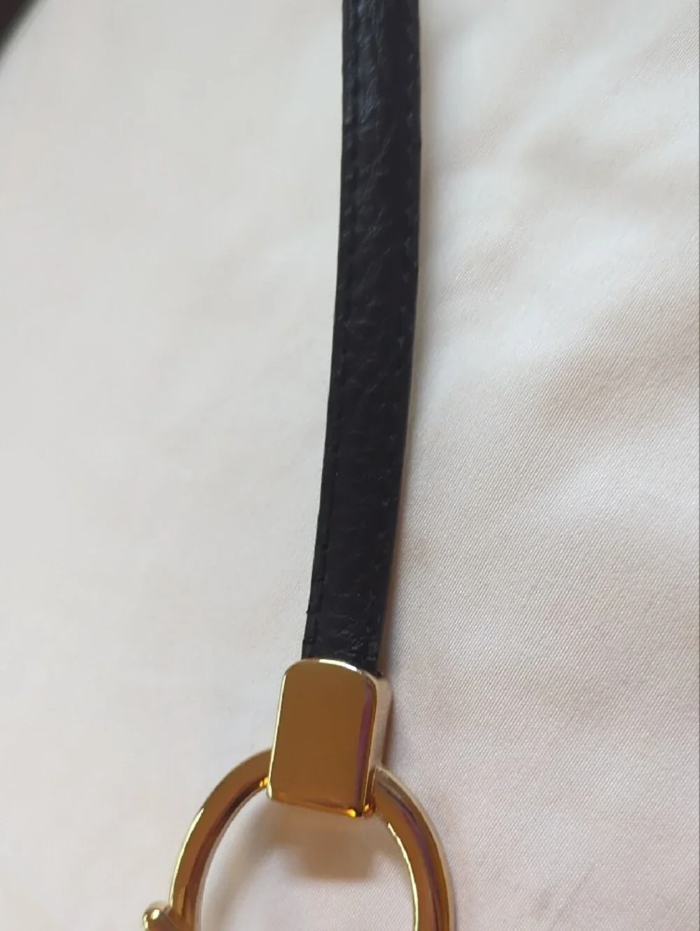 Black Leather Belt with Gold Ring Accent